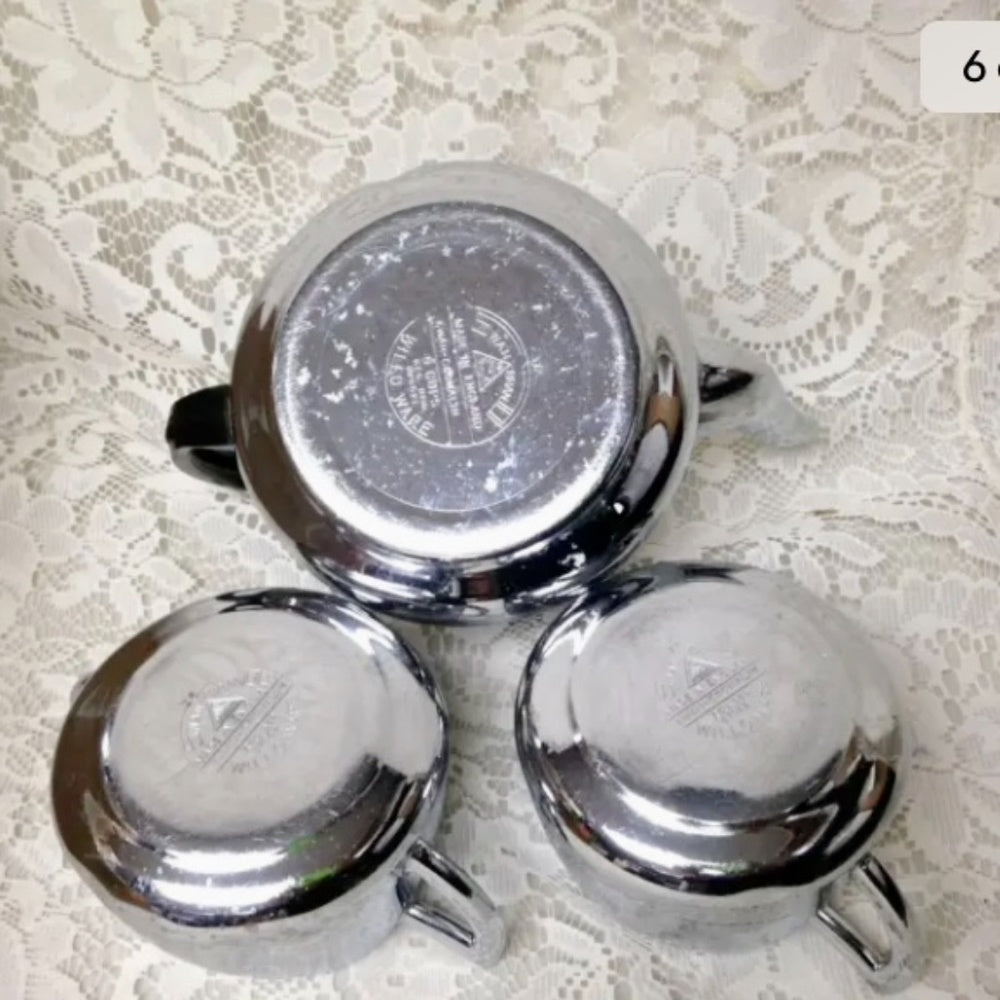 Vintage, Rare, England, Willoware, Swan Brand, 4-pc Chrome Tea Set