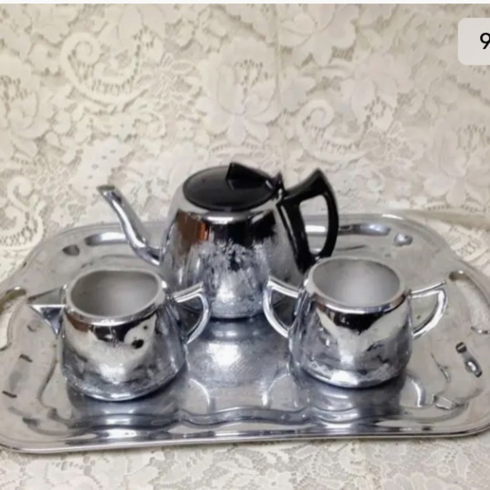 Vintage, Rare, England, Willoware, Swan Brand, 4-pc Chrome Tea Set