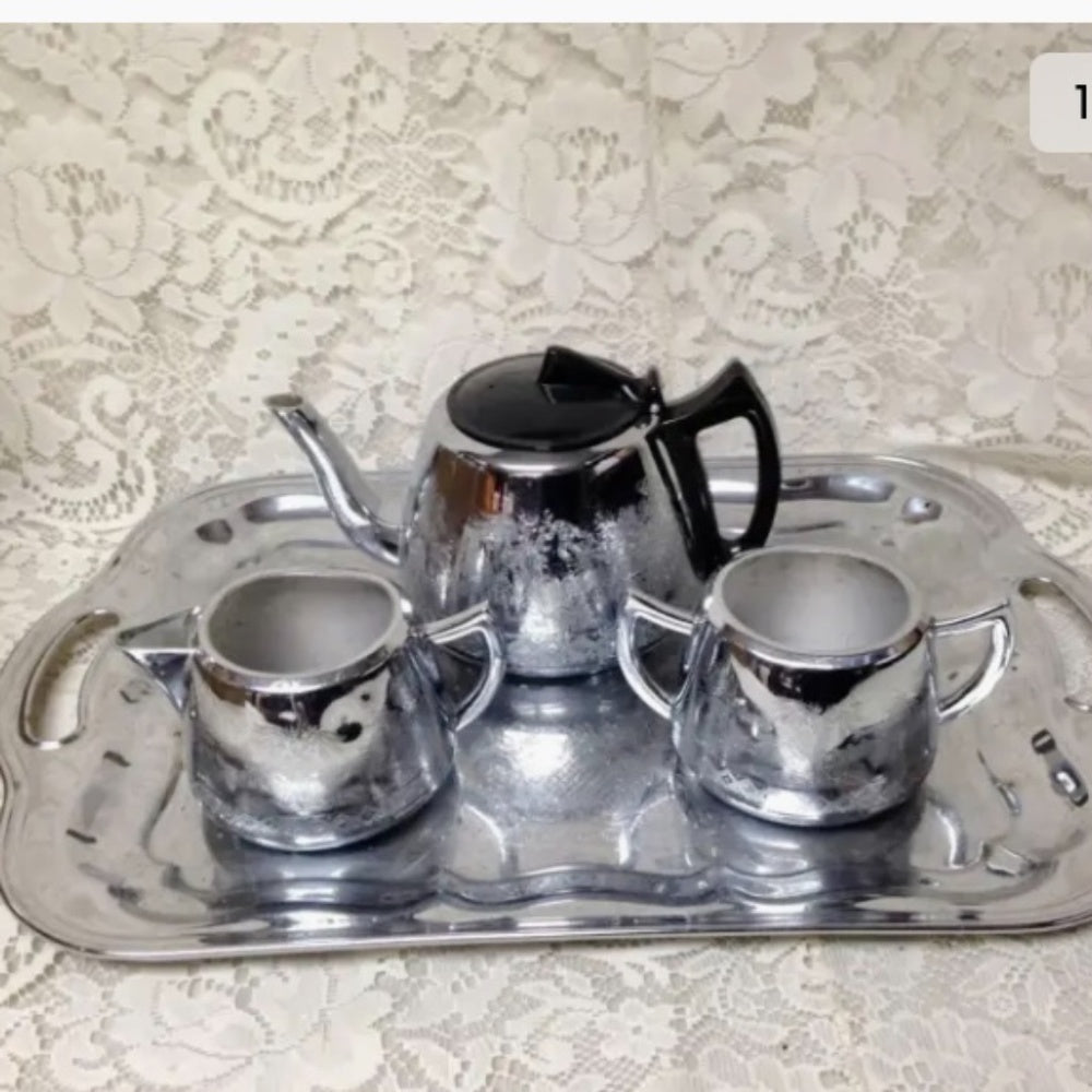 Vintage, Rare, England, Willoware, Swan Brand, 4-pc Chrome Tea Set