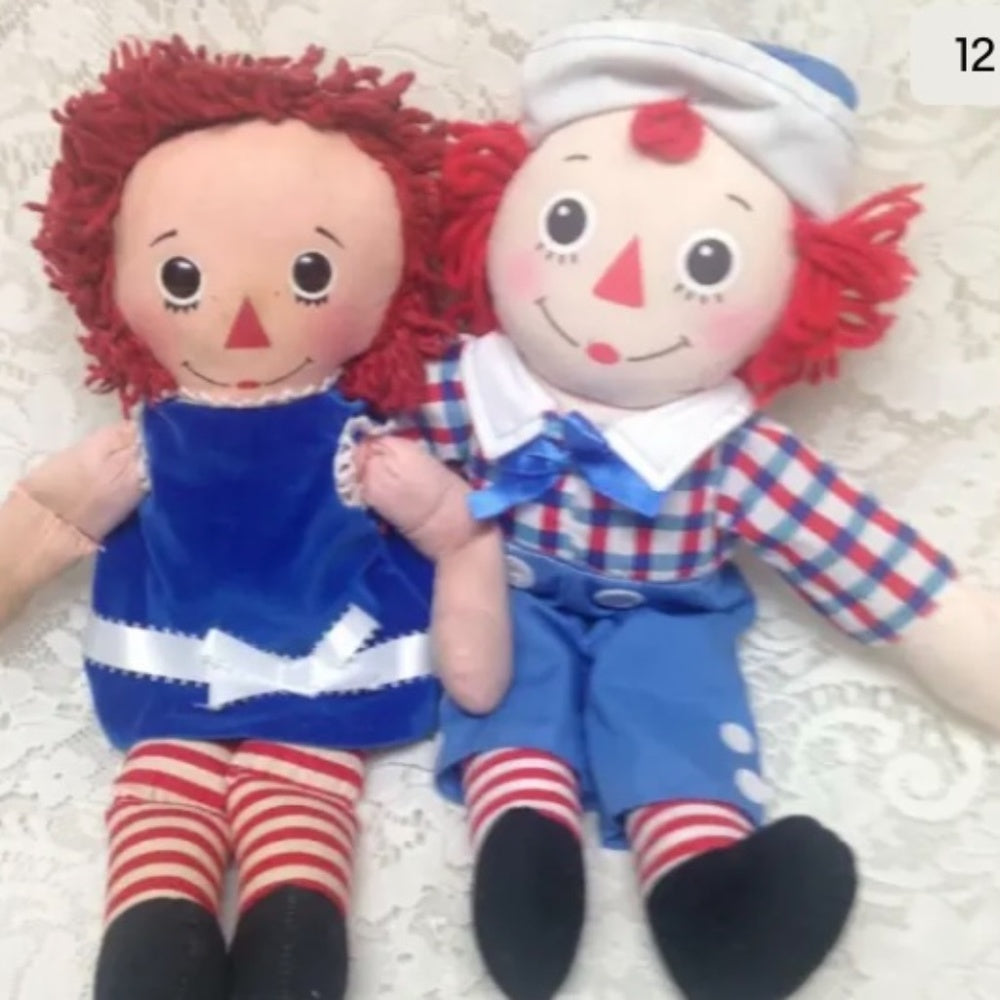 Vintage, Pair of 16in Raggedy Ann and Andy Dolls