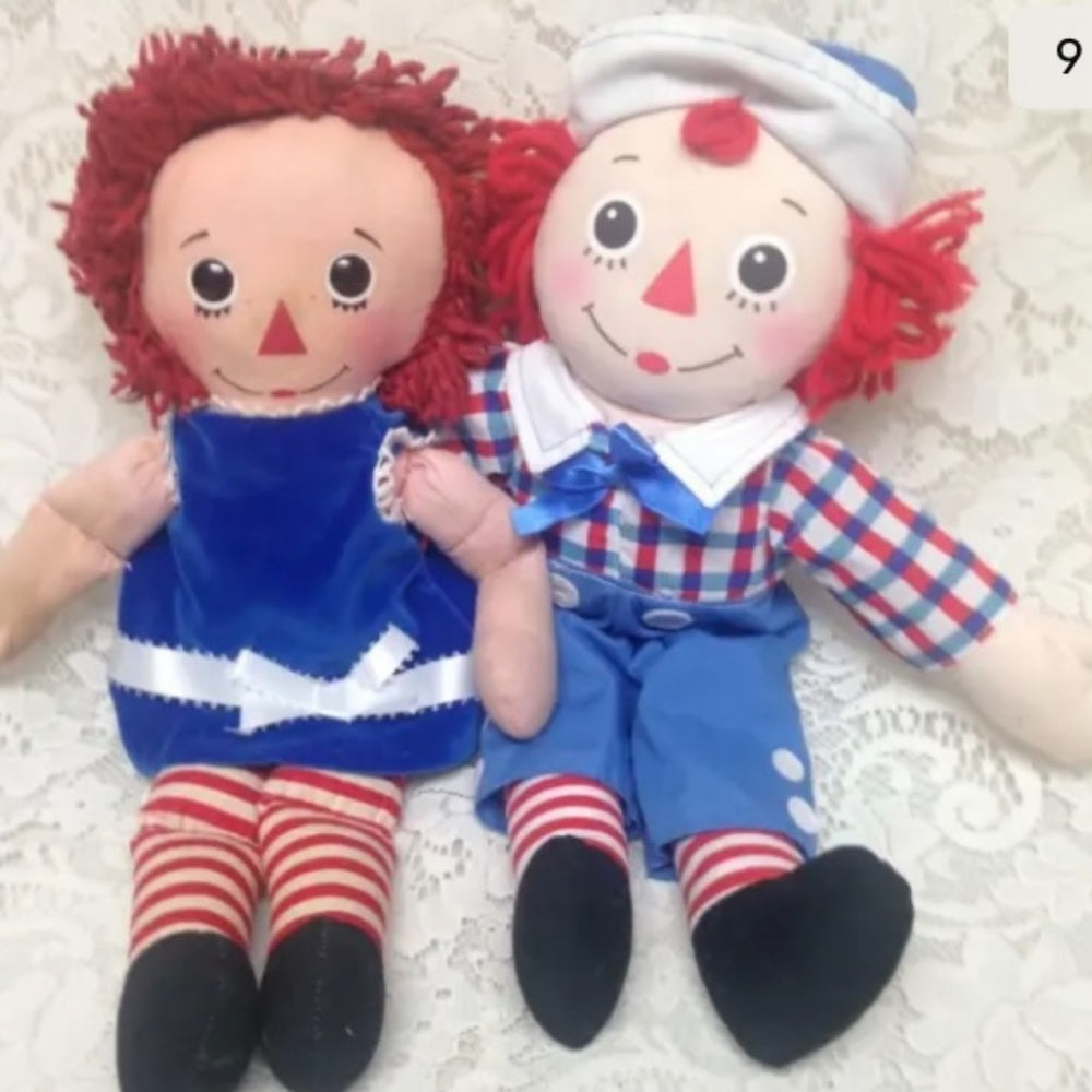 Vintage, Pair of 16in Raggedy Ann and Andy Dolls