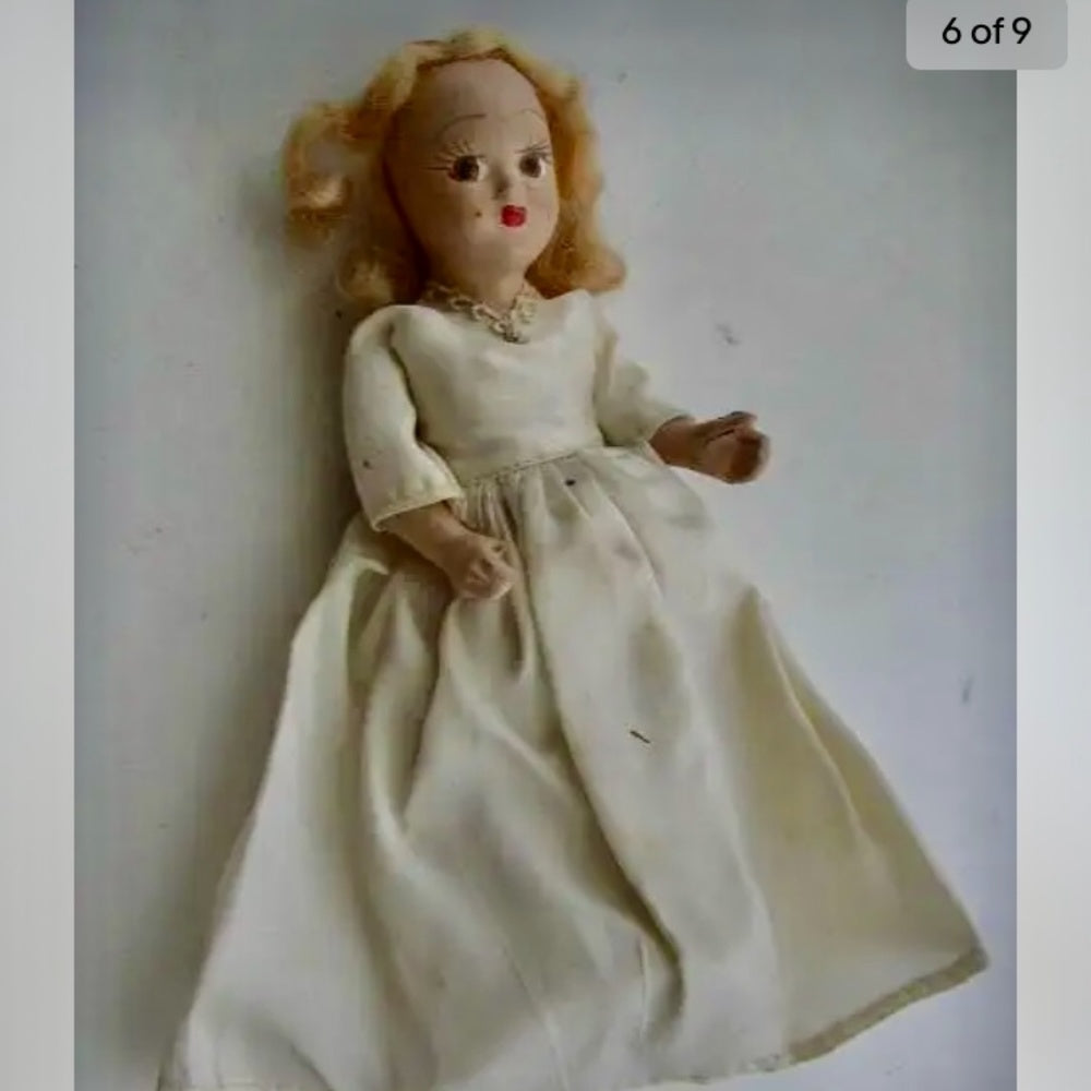 Vintage, Elegant 6.5 Composition Face Doll in White Gown