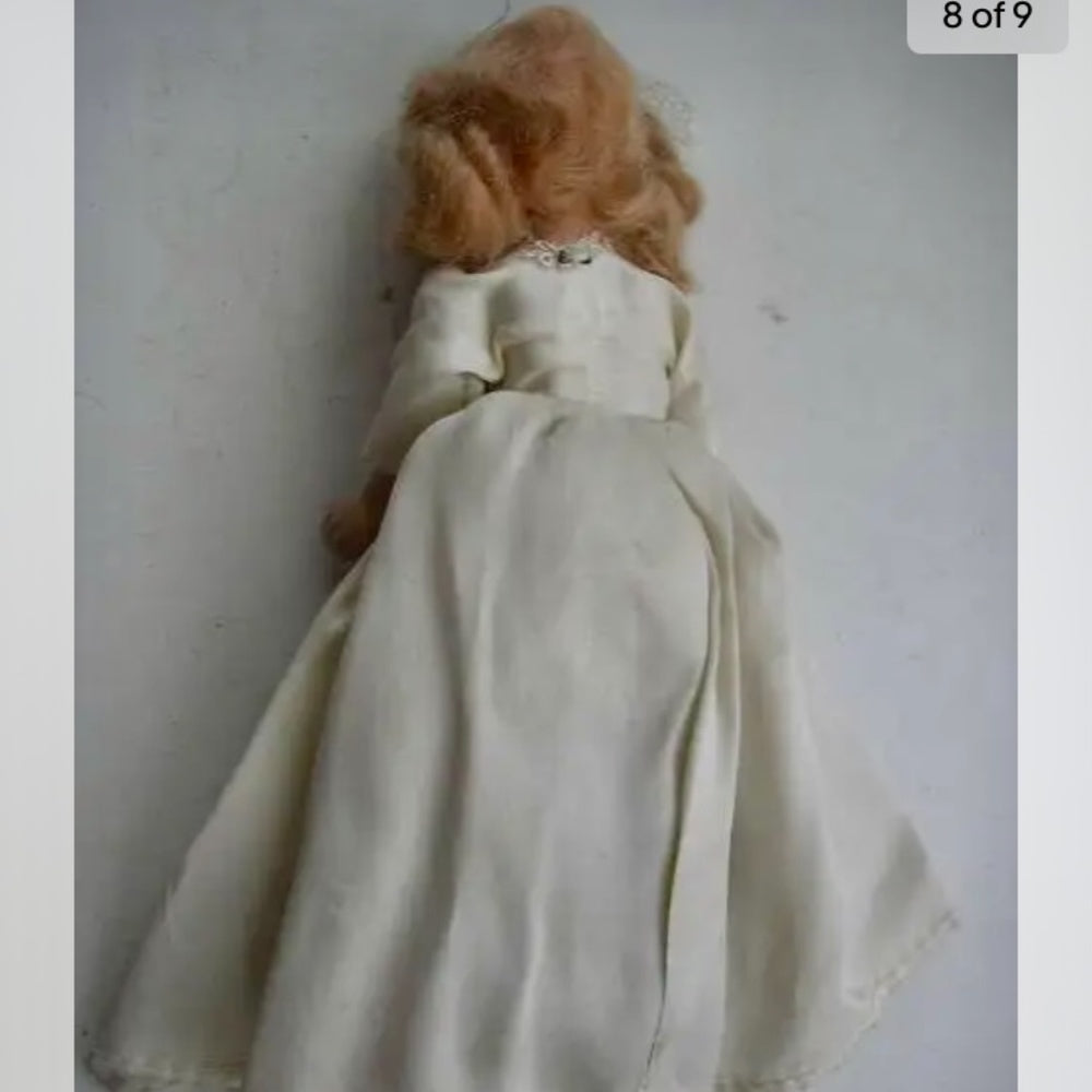 Vintage, Elegant 6.5 Composition Face Doll in White Gown