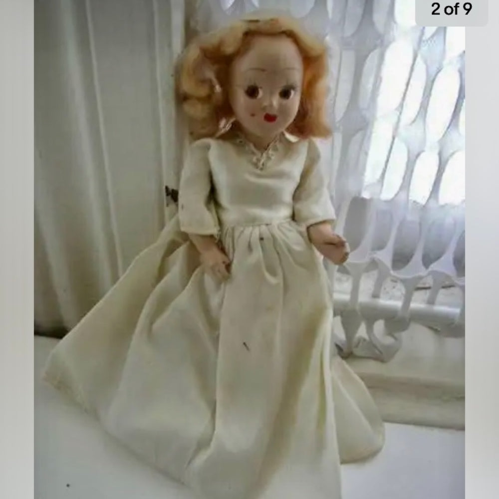 Vintage, Elegant 6.5 Composition Face Doll in White Gown