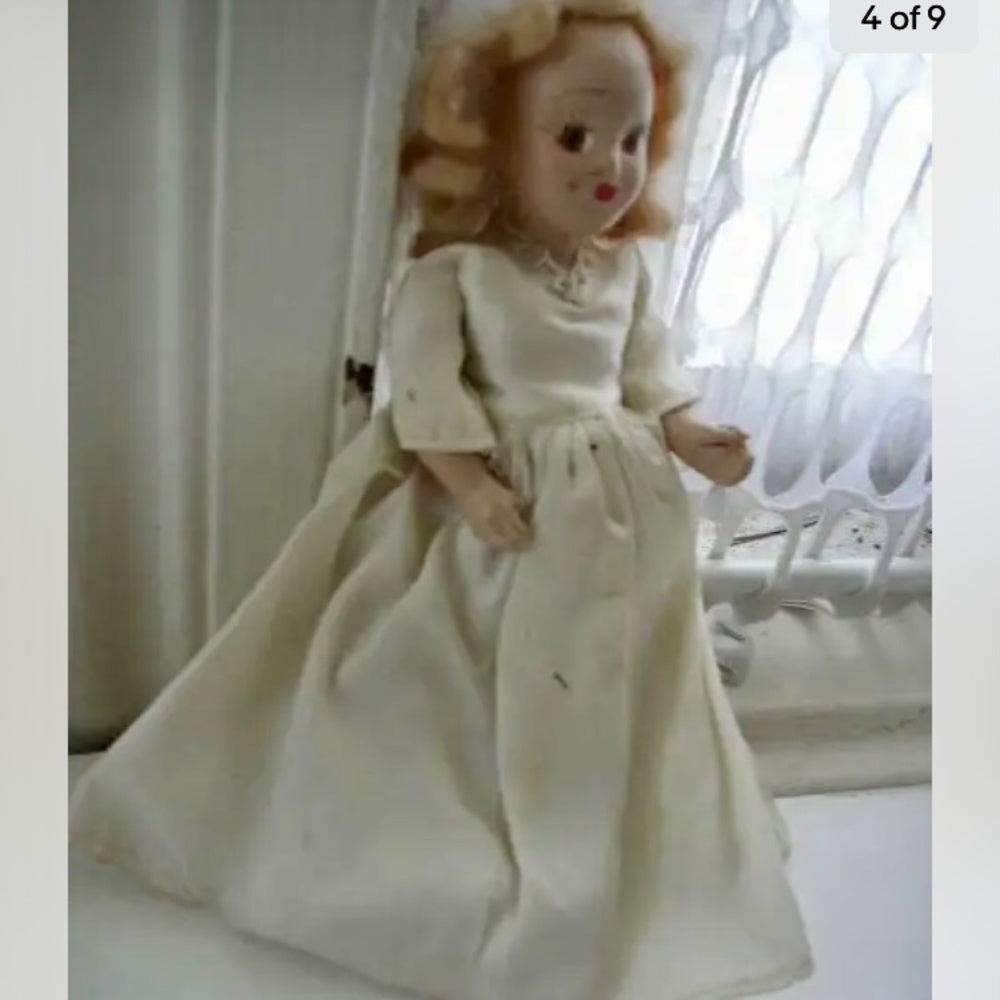 Vintage, Elegant 6.5 Composition Face Doll in White Gown