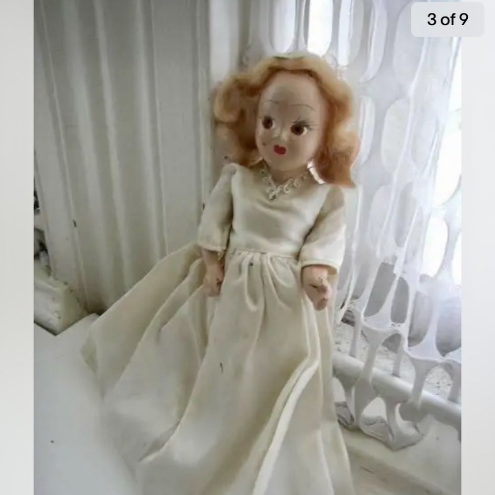 Vintage, Elegant 6.5 Composition Face Doll in White Gown