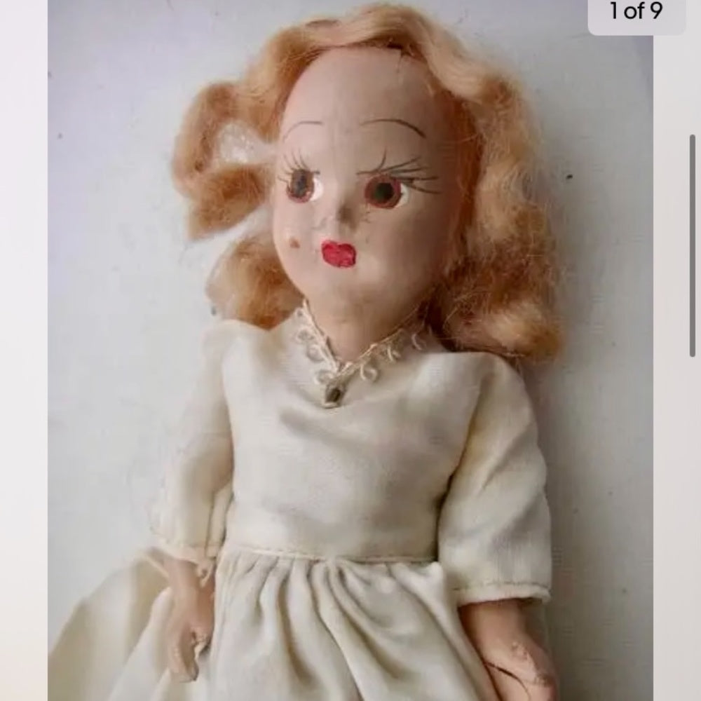 Vintage, Elegant 6.5 Composition Face Doll in White Gown