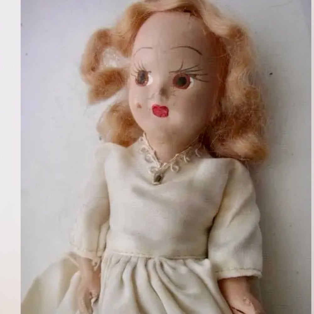 Vintage, Elegant 6.5 Composition Face Doll in White Gown