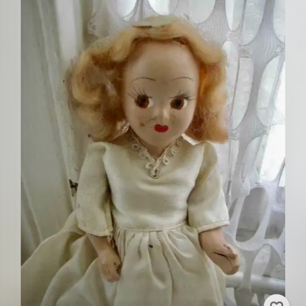 Vintage, Elegant 6.5 Composition Face Doll in White Gown