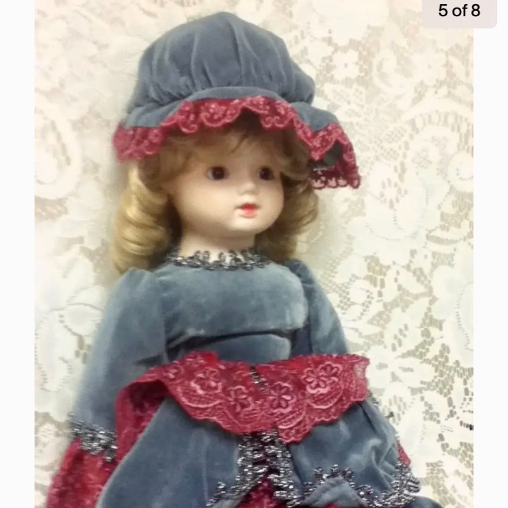 Vintage, Zasan, Patent P. 20” Victorian Doll in Velvet Gown and Hat