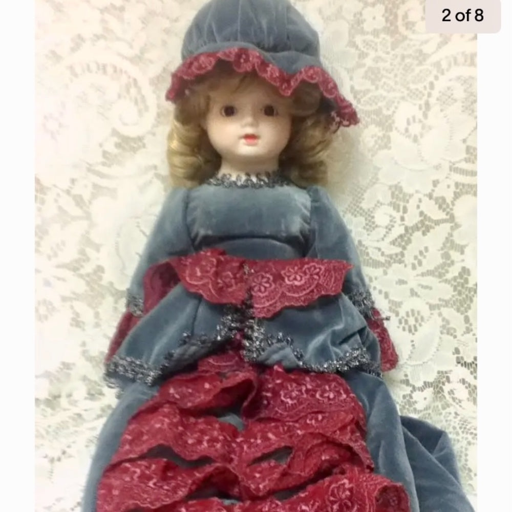 Vintage, Zasan, Patent P. 20” Victorian Doll in Velvet Gown and Hat