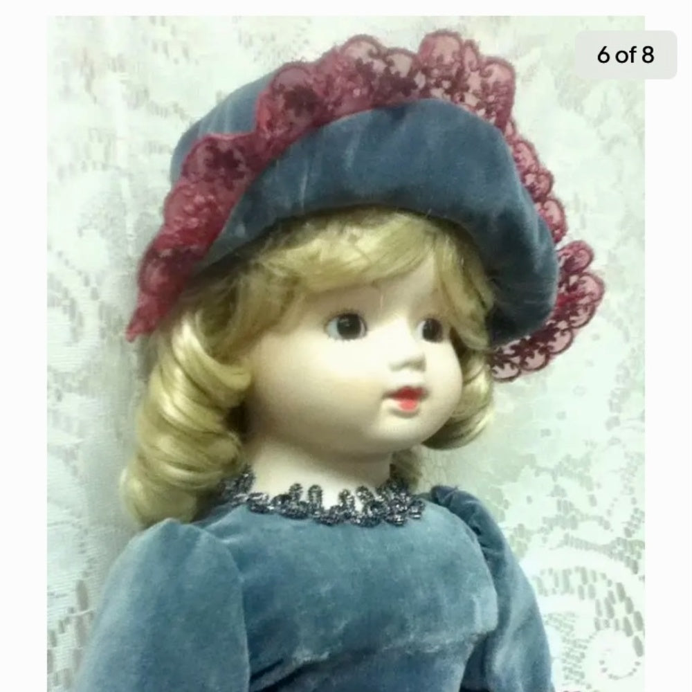 Vintage, Zasan, Patent P. 20” Victorian Doll in Velvet Gown and Hat