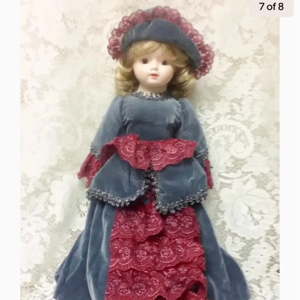 Vintage, Zasan, Patent P. 20” Victorian Doll in Velvet Gown and Hat