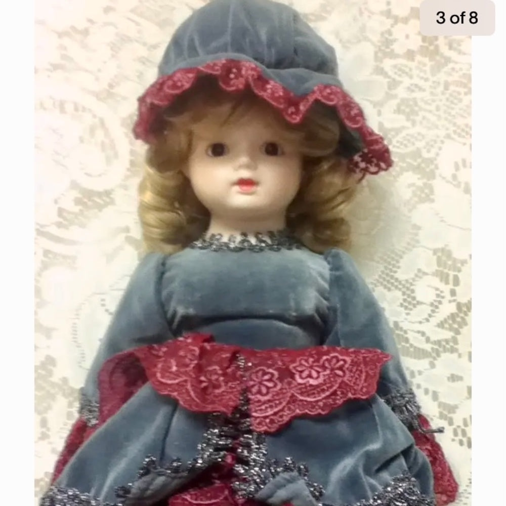 Vintage, Zasan, Patent P. 20” Victorian Doll in Velvet Gown and Hat