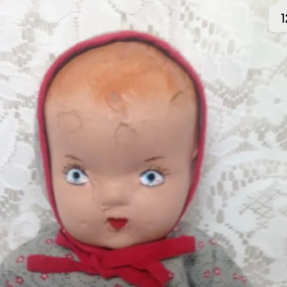 1930s 12-inch Composition Doll with Blue Dress