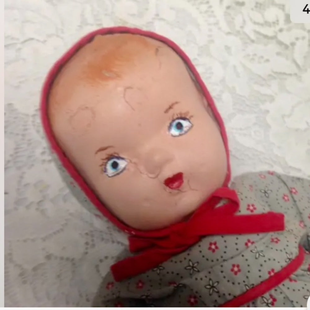 1930s 12-inch Composition Doll with Blue Dress