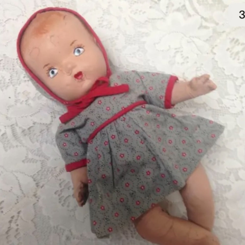 1930s 12-inch Composition Doll with Blue Dress