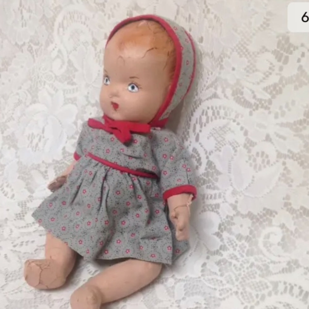 1930s 12-inch Composition Doll with Blue Dress