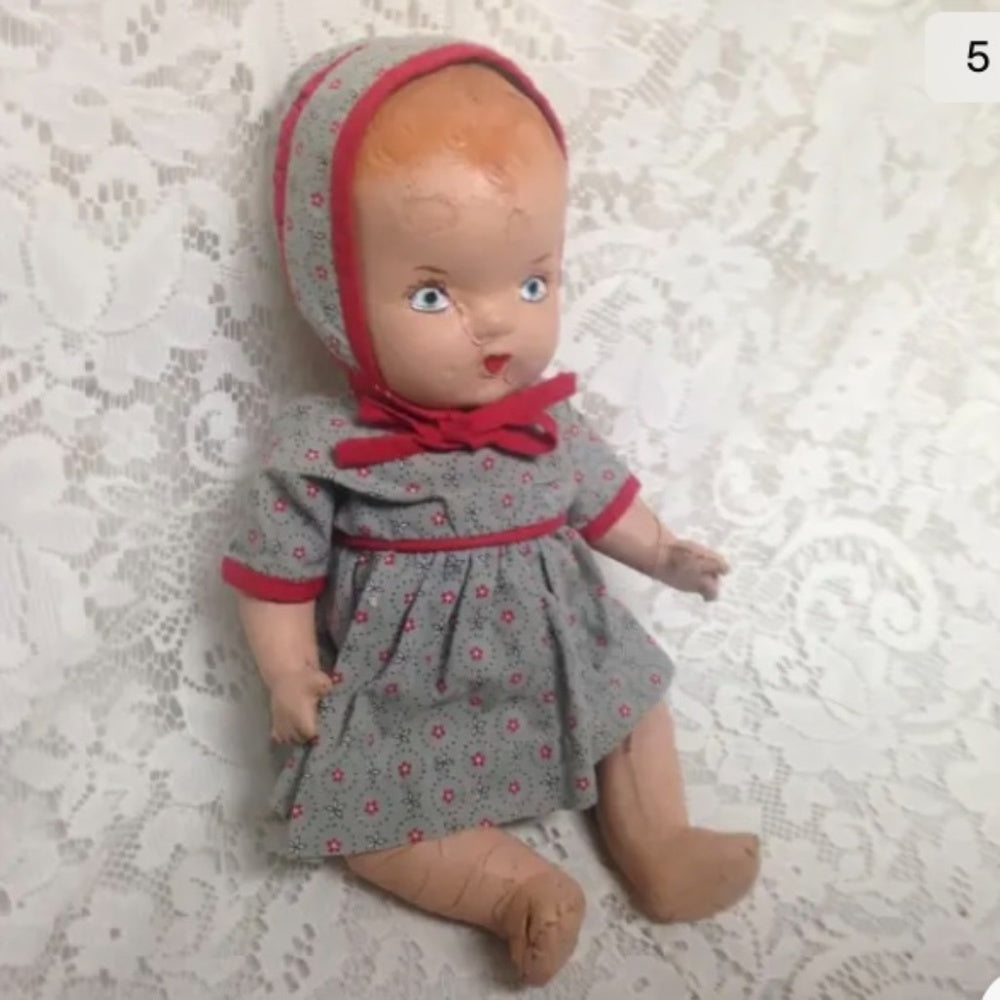 1930s 12-inch Composition Doll with Blue Dress