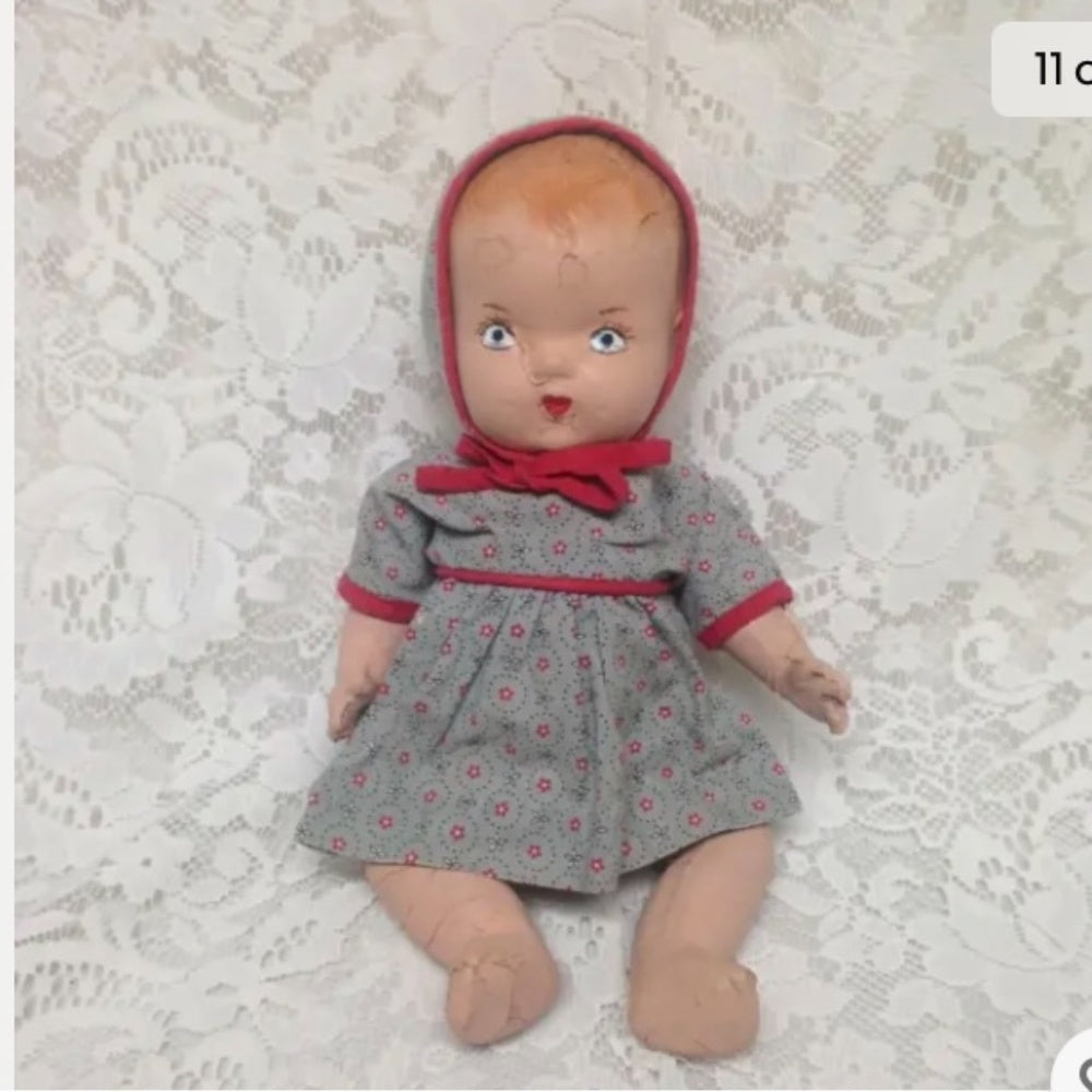 1930s 12-inch Composition Doll with Blue Dress