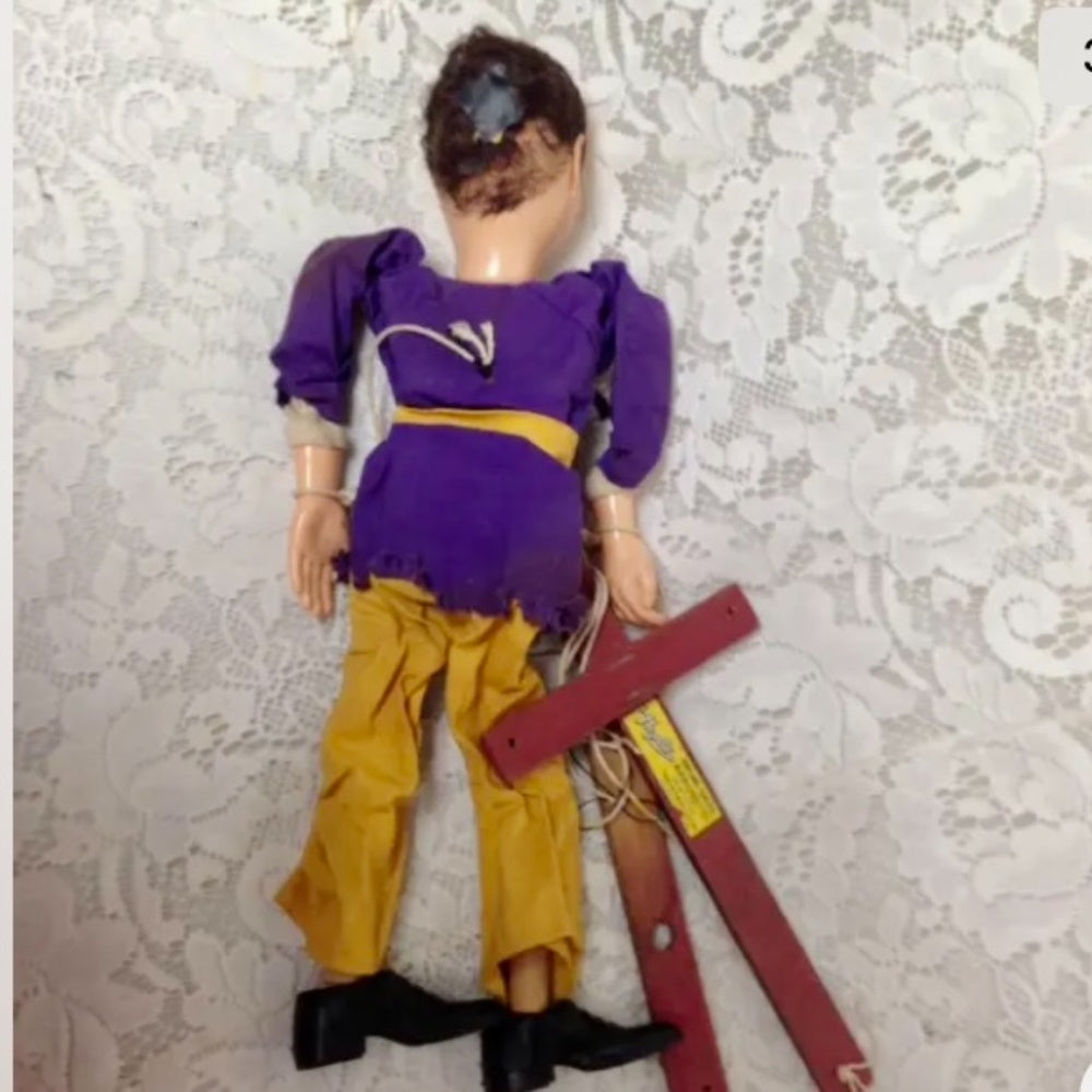Vintage, Hazelles, 14in Man Plastic- Wooden Marionette Doll