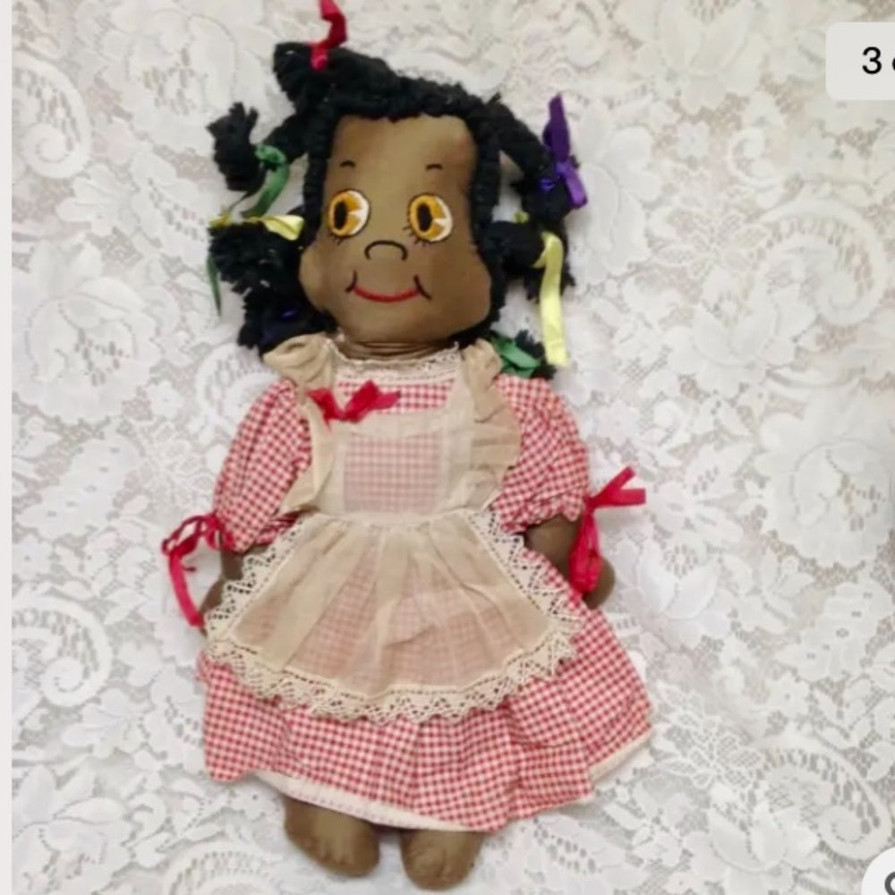 Vintage Handcrafted, African American Raggedy Ann 18-inch Doll