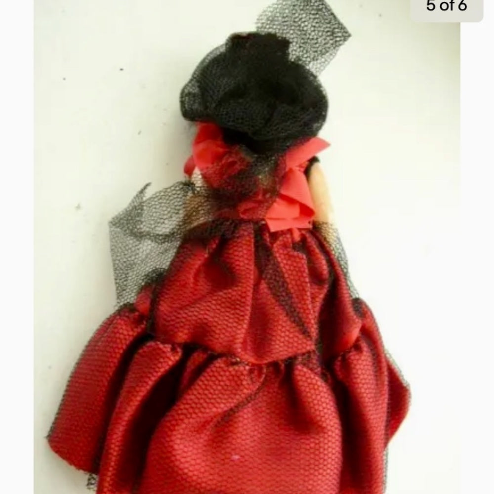 Vintage, 7.5" Composition Face-Plastic Doll in Red Gown