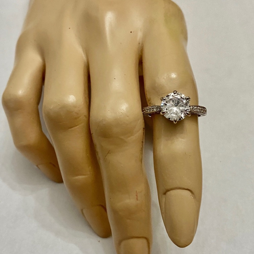 Faux Diamond- Cubic Zirconia 925 Silver Tiffany Engagement Ring