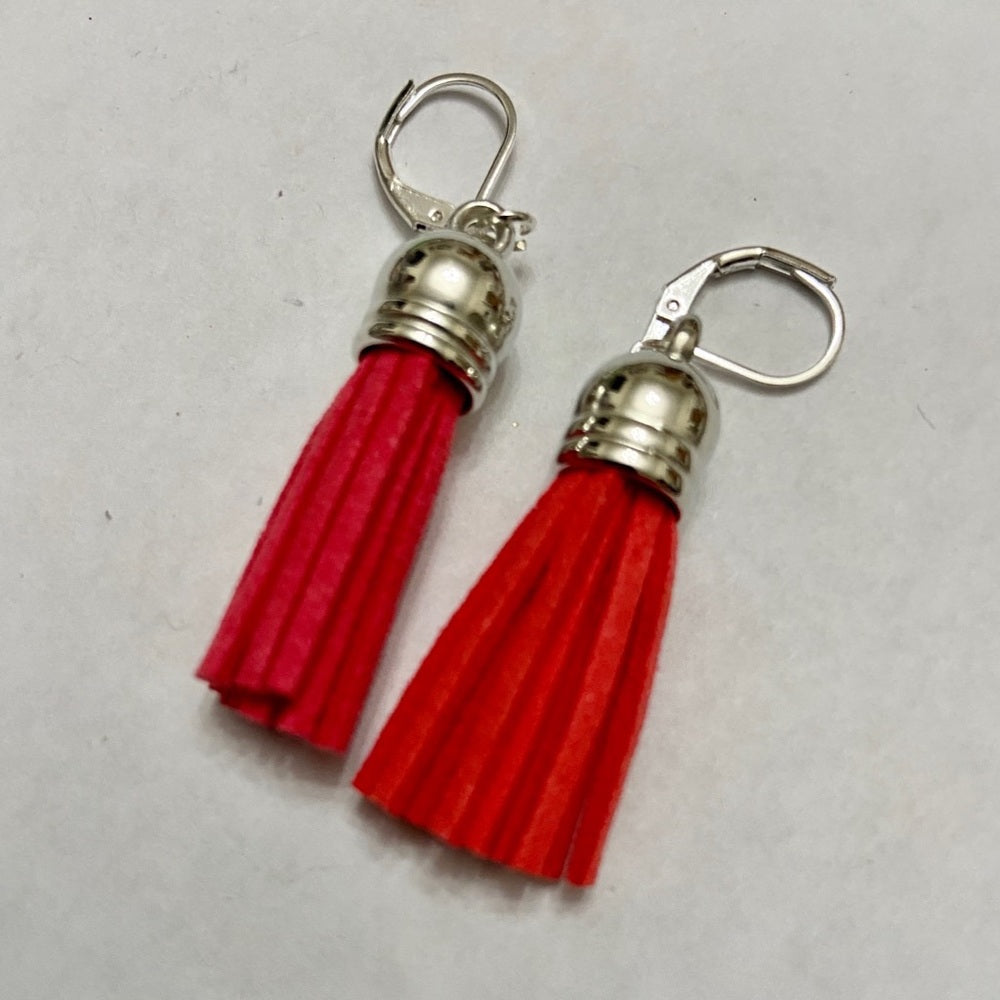 3 Pairs of Tassel Dangling Earrings (Red, Black Fuchsia)