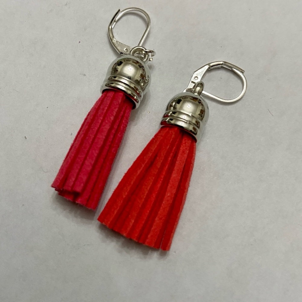 3 Pairs of Tassel Dangling Earrings (Red, Black Fuchsia)
