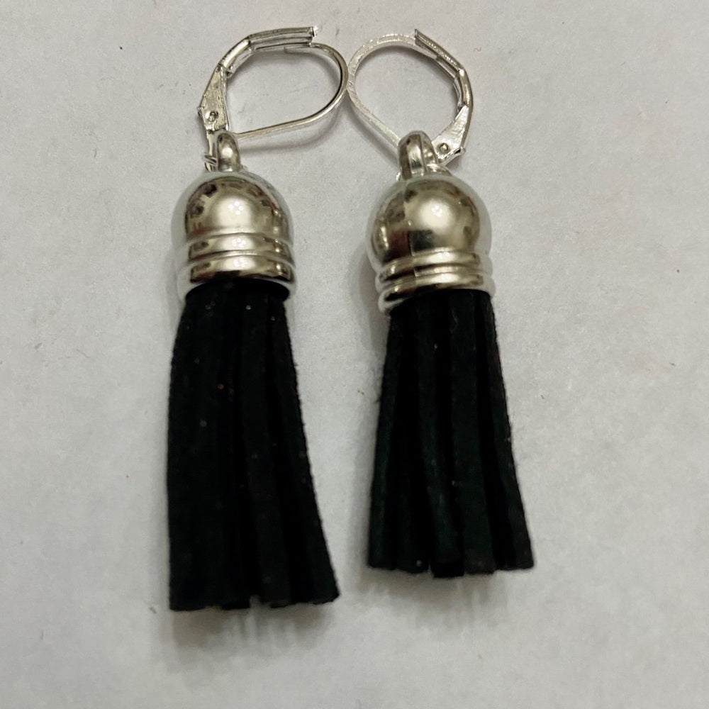 3 Pairs of Tassel Dangling Earrings (Red, Black Fuchsia)