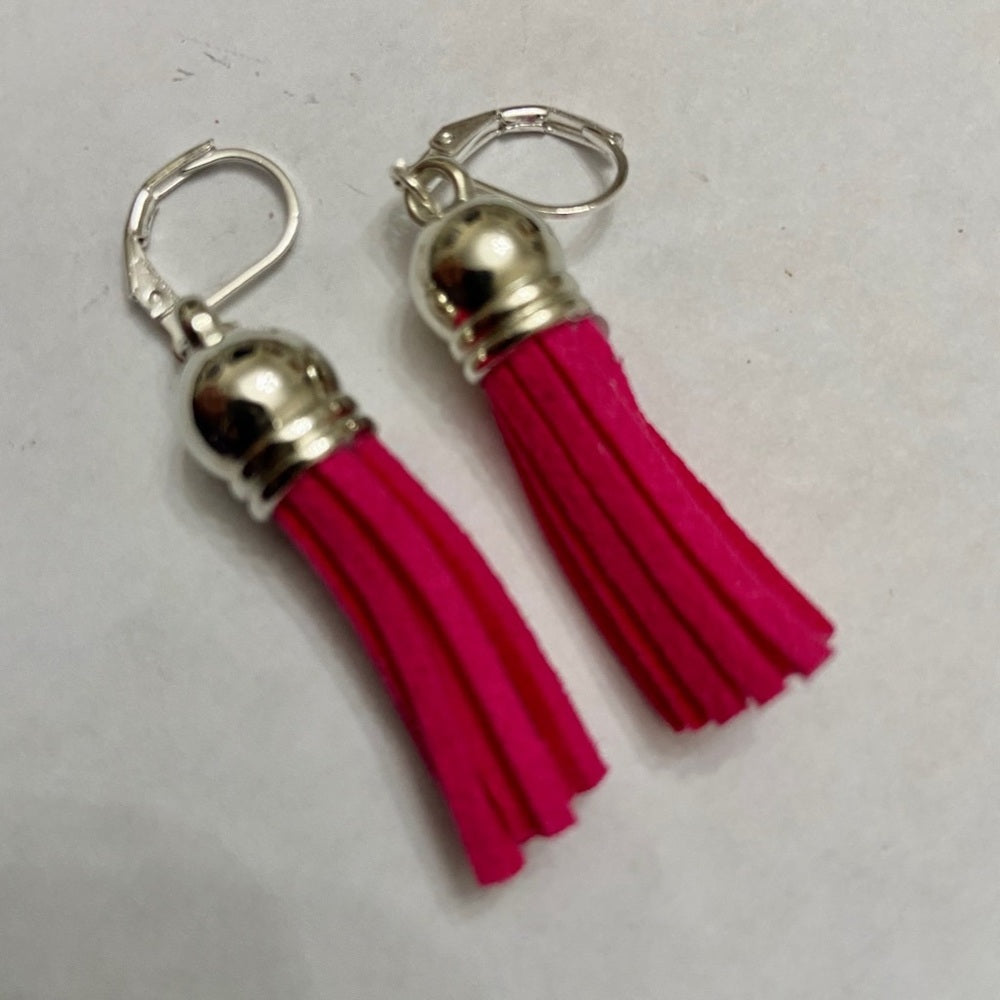 3 Pairs of Tassel Dangling Earrings (Red, Black Fuchsia)