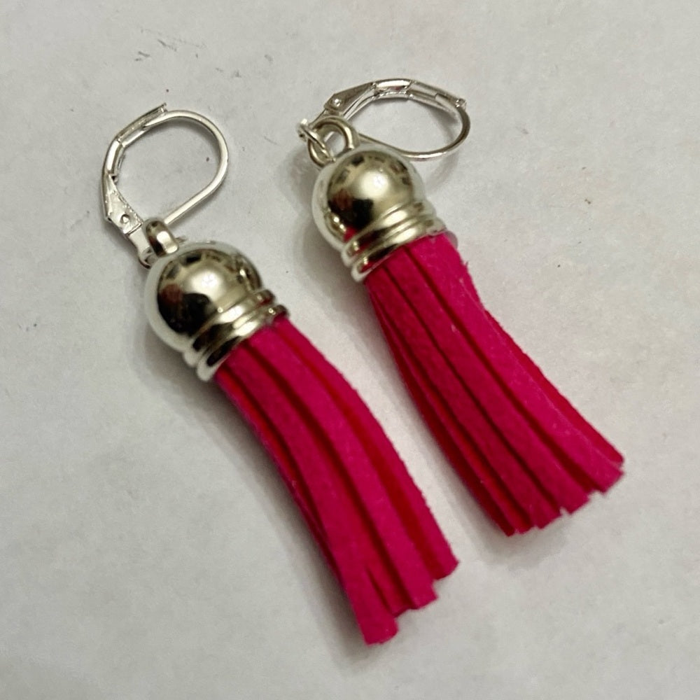 3 Pairs of Tassel Dangling Earrings (Red, Black Fuchsia)