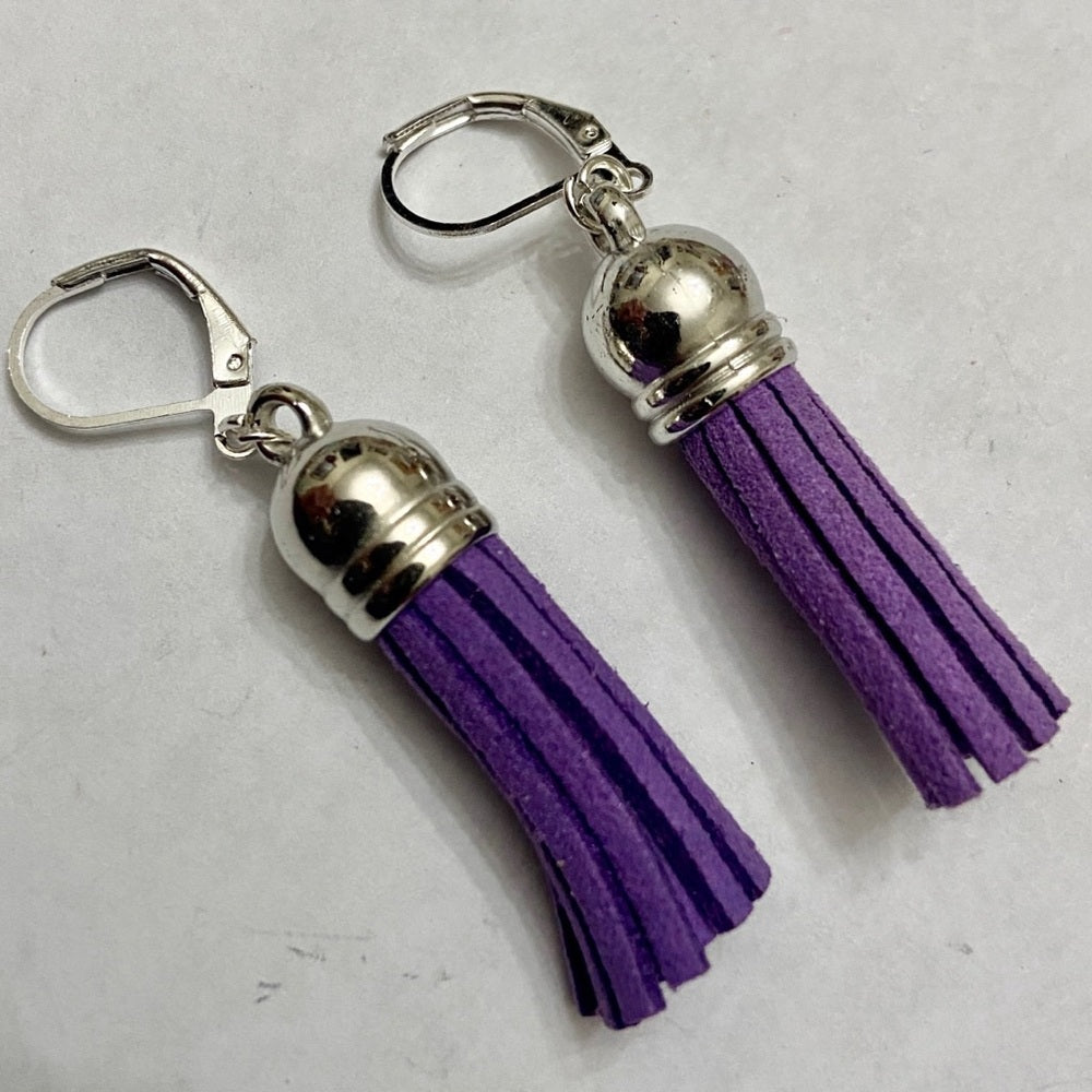 2 Pairs of Tassel Dangling Earrings (Purple and Apple Green)