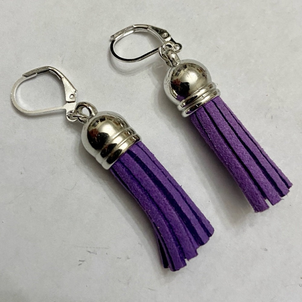 2 Pairs of Tassel Dangling Earrings (Purple and Apple Green)