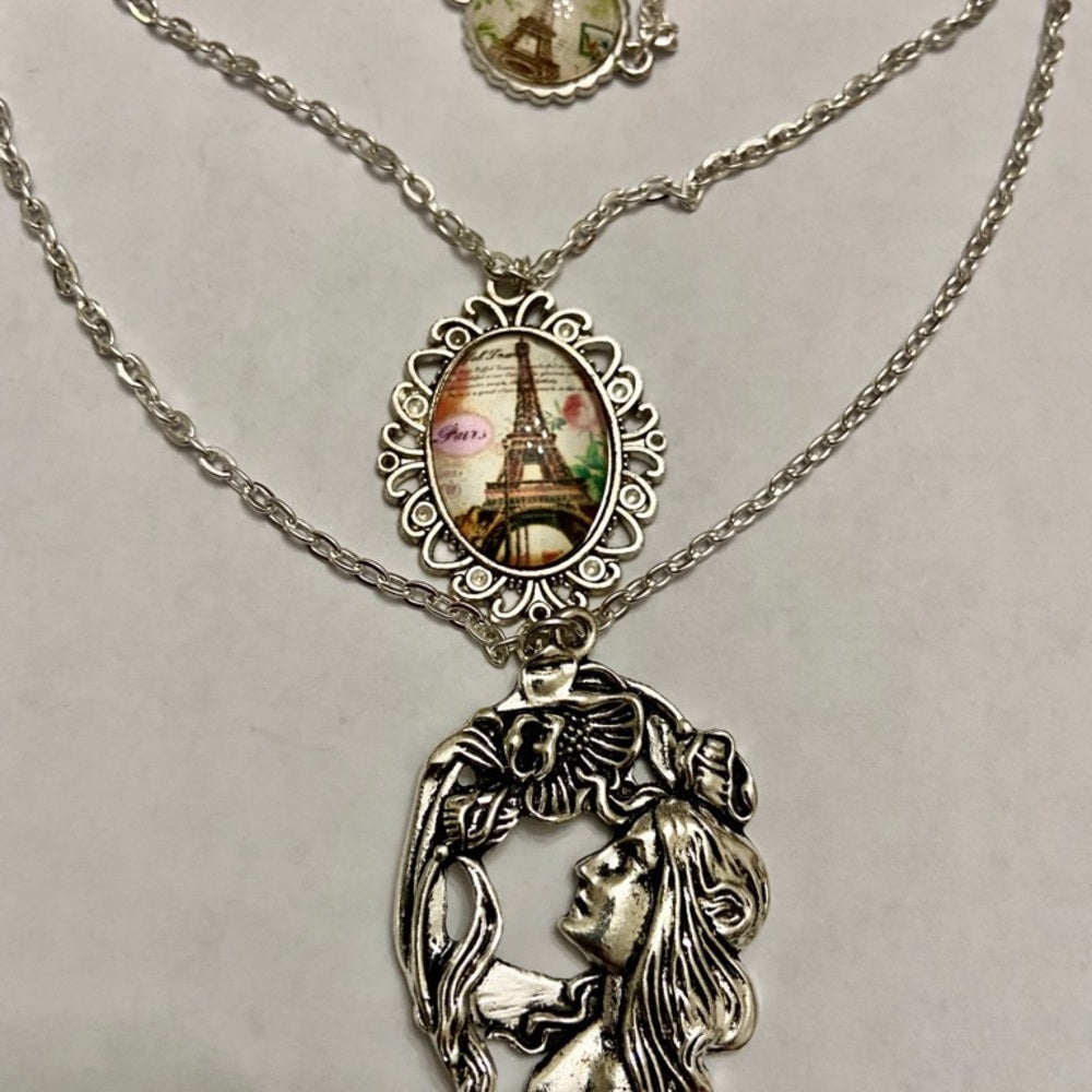 Stunning, French Art Nouveau 3 strands Pendant Necklace