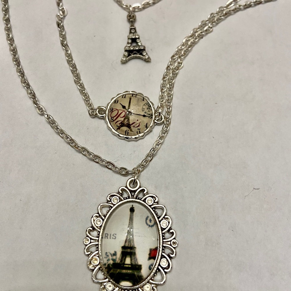 Stunning, France, Eiffel Tower Souvenirs 3 layers Pendant Necklace