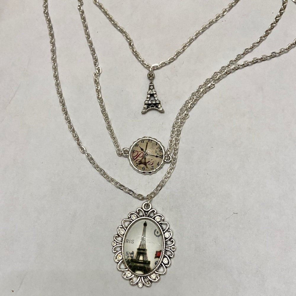 Stunning, France, Eiffel Tower Souvenirs 3 layers Pendant Necklace