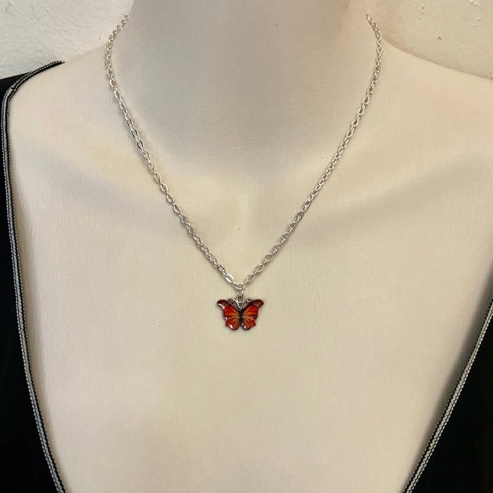 Colorful, Enamel Butterflies - 3 strands Pendant Necklace ( Green, Red, Blue)