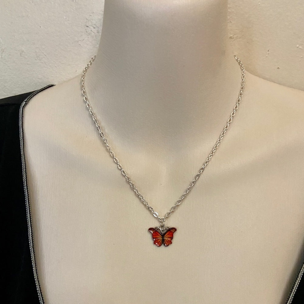 Colorful, Enamel Butterflies - 3 strands Pendant Necklace ( Green, Red, Blue)