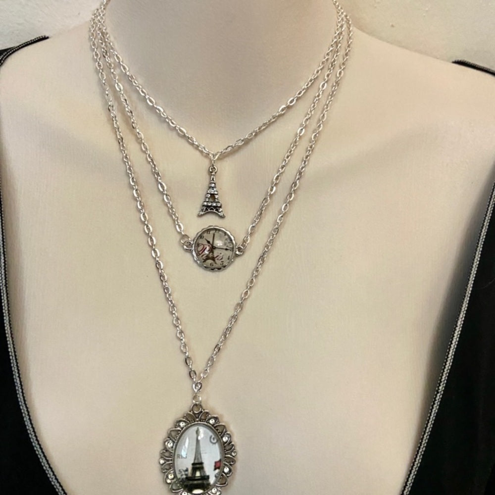 Stunning, France, Eiffel Tower Souvenirs 3 layers Pendant Necklace