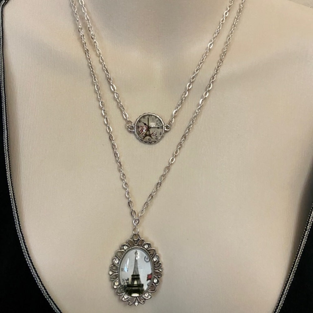 Stunning, France, Eiffel Tower Souvenirs 3 layers Pendant Necklace