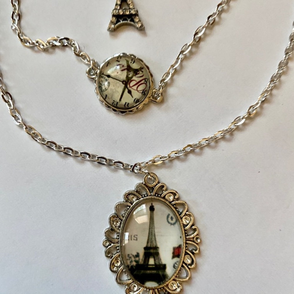 Stunning, France, Eiffel Tower Souvenirs 3 layers Pendant Necklace