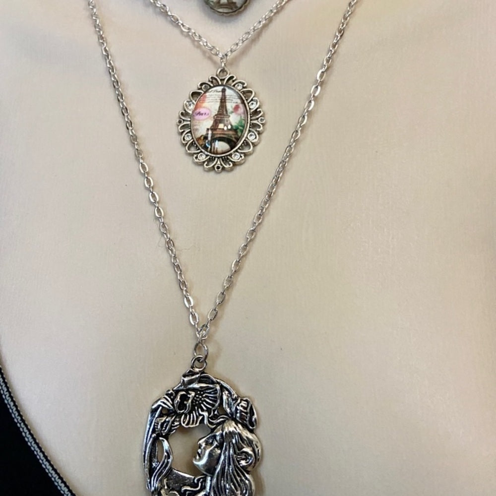 Stunning, French Art Nouveau 3 strands Pendant Necklace
