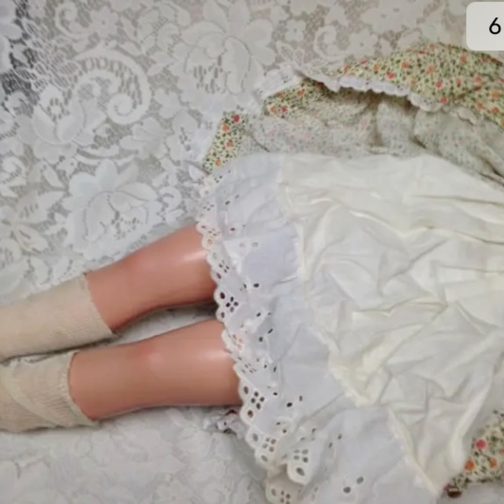 1920-30s 28in Composition Doll in Printed Floral Dress and Green Shoes