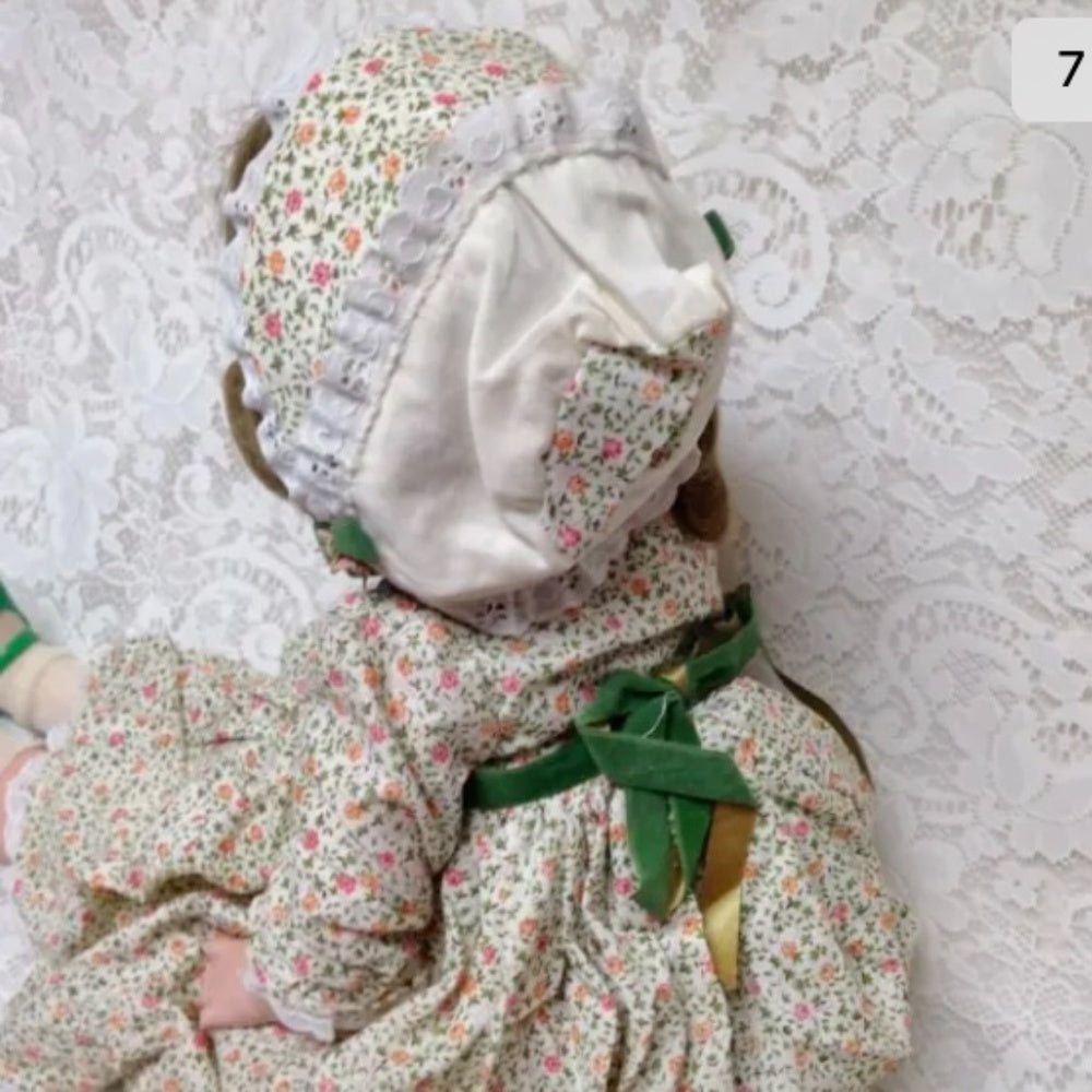 1920-30s 28in Composition Doll in Printed Floral Dress and Green Shoes