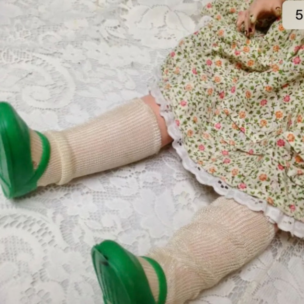 1920-30s 28in Composition Doll in Printed Floral Dress and Green Shoes
