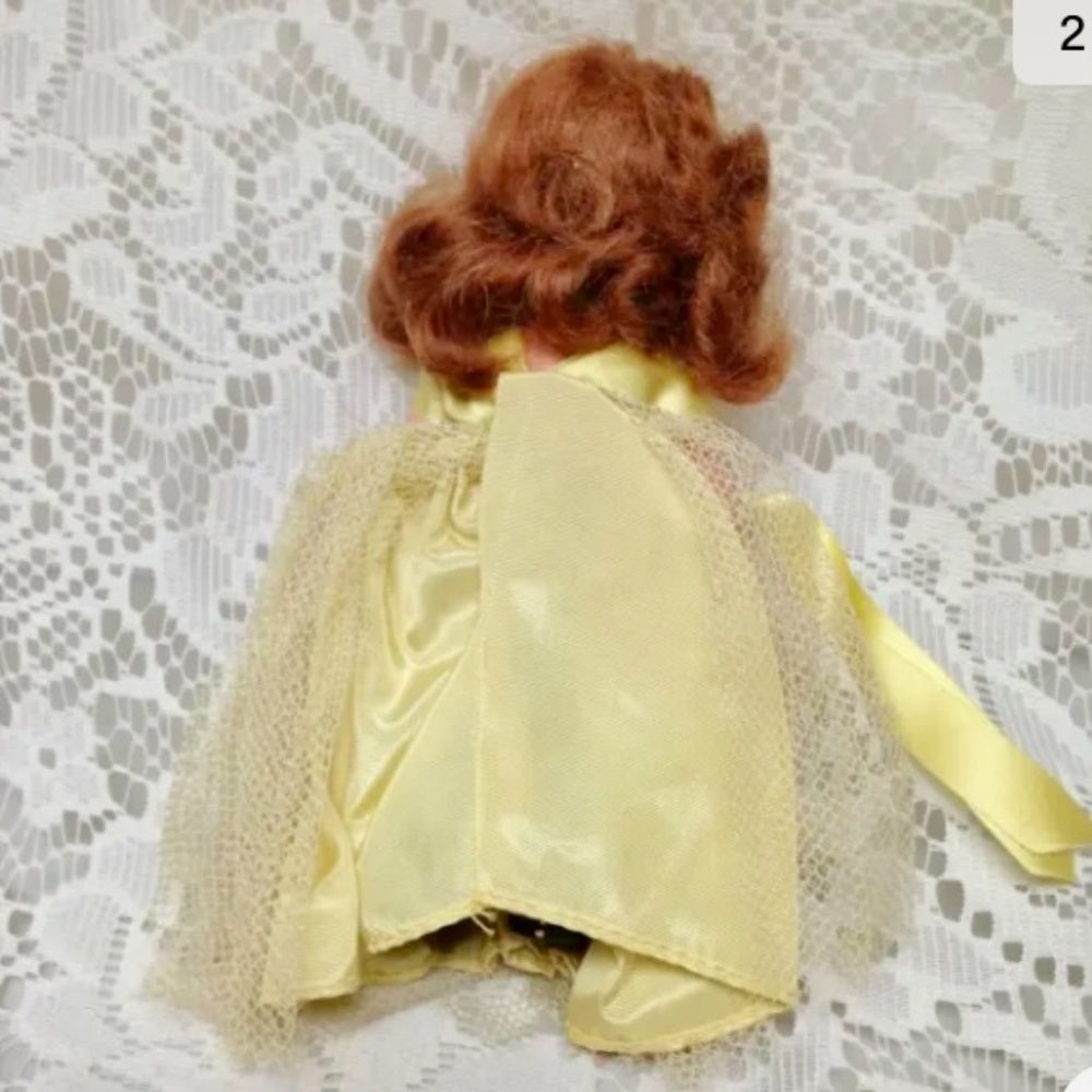 Vintage, 1930s 5.5in Nancy Ann Story Book Bisque Doll- Yellow Lace Gown