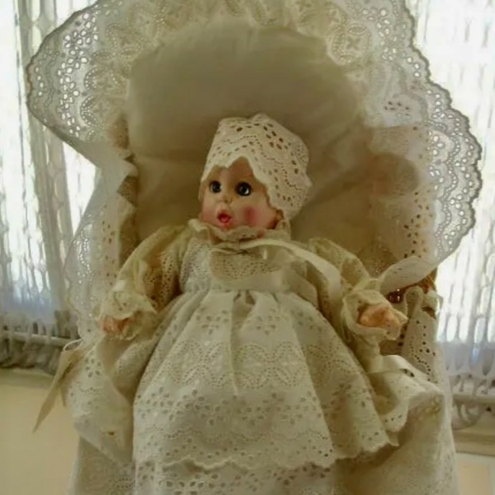 Vintage, Advertising Gerber Baby in Christening Gown Basket and Beddings
