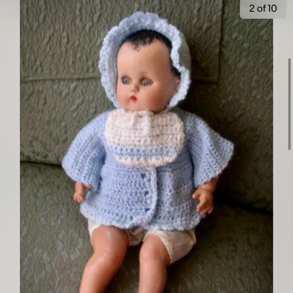 1920-30s R & B 17” Composition Baby Doll in Blue Knitted Sweater